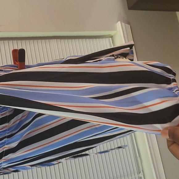 A.n.a Striped V Neck Blouse with Strings and Bell Sleeve - Picture 5 of 9